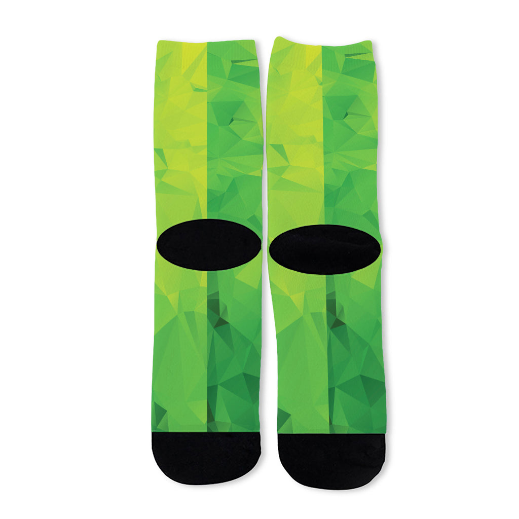 Lime Green Polygonal Geometric Print Long Socks