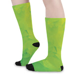 Lime Green Polygonal Geometric Print Long Socks