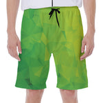 Lime Green Polygonal Geometric Print Men's Beach Shorts