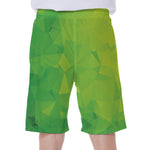 Lime Green Polygonal Geometric Print Men's Beach Shorts