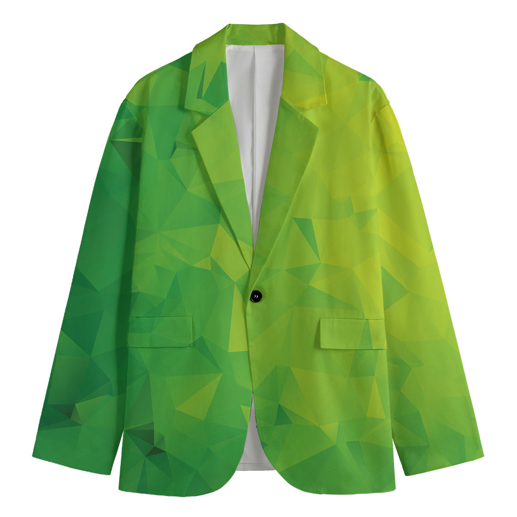 Lime Green Polygonal Geometric Print Men's Blazer
