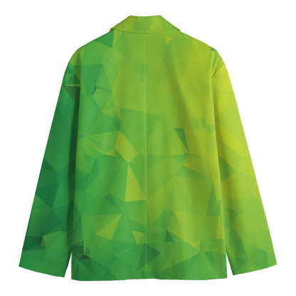 Lime Green Polygonal Geometric Print Men's Blazer