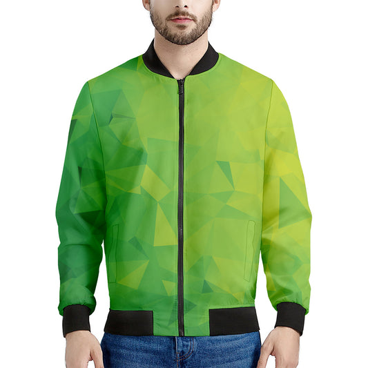 Lime Green Polygonal Geometric Print Men's Bomber Jacket
