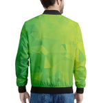 Lime Green Polygonal Geometric Print Men's Bomber Jacket