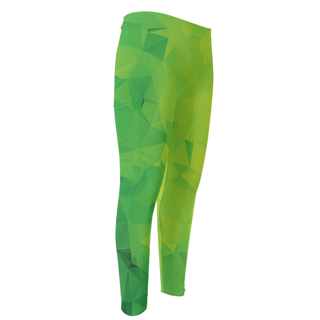 Lime Green Polygonal Geometric Print Men's Compression Pants