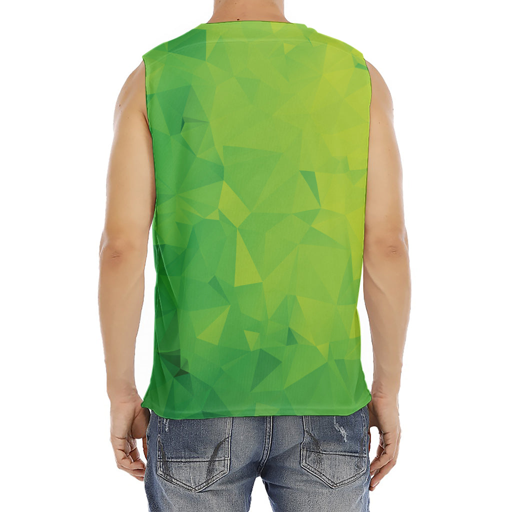Lime Green Polygonal Geometric Print Men's Fitness Tank Top