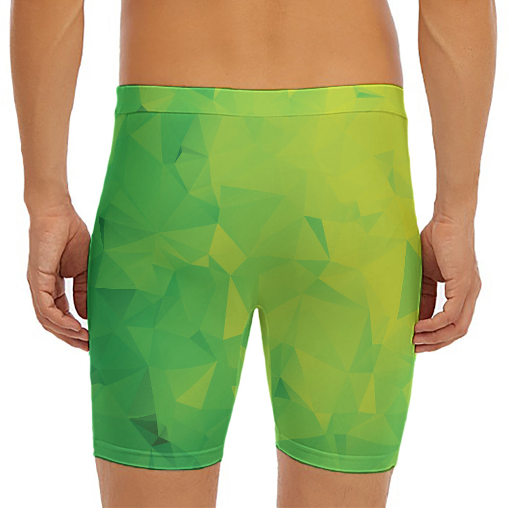 Lime Green Polygonal Geometric Print Men's Long Boxer Briefs