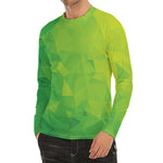 Lime Green Polygonal Geometric Print Men's Long Sleeve Rash Guard