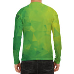 Lime Green Polygonal Geometric Print Men's Long Sleeve Rash Guard