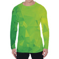 Lime Green Polygonal Geometric Print Men's Long Sleeve T-Shirt