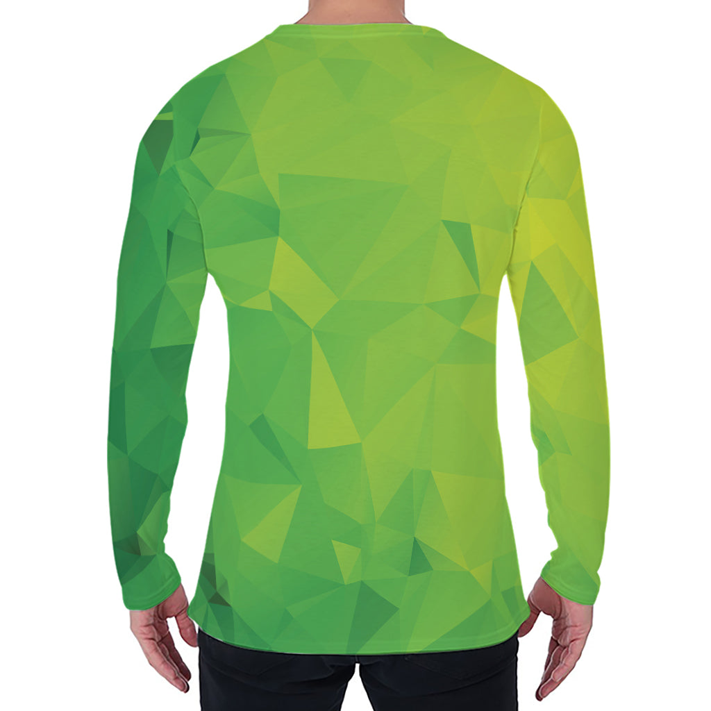 Lime Green Polygonal Geometric Print Men's Long Sleeve T-Shirt