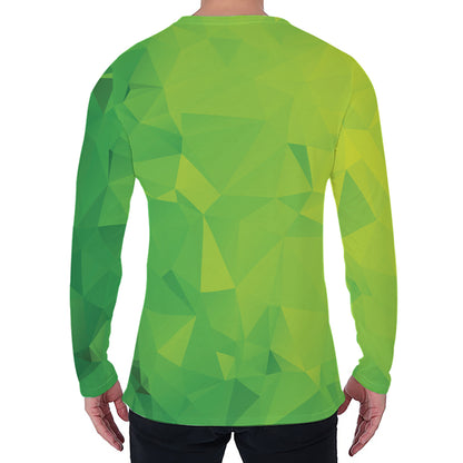 Lime Green Polygonal Geometric Print Men's Long Sleeve T-Shirt