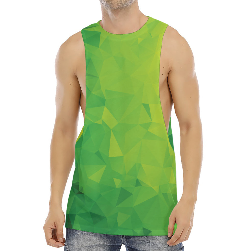 Lime Green Polygonal Geometric Print Men's Muscle Tank Top