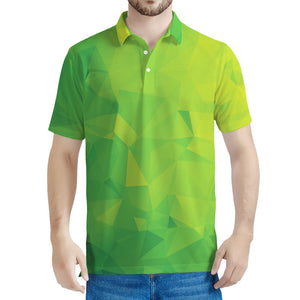 Lime Green Polygonal Geometric Print Men's Polo Shirt