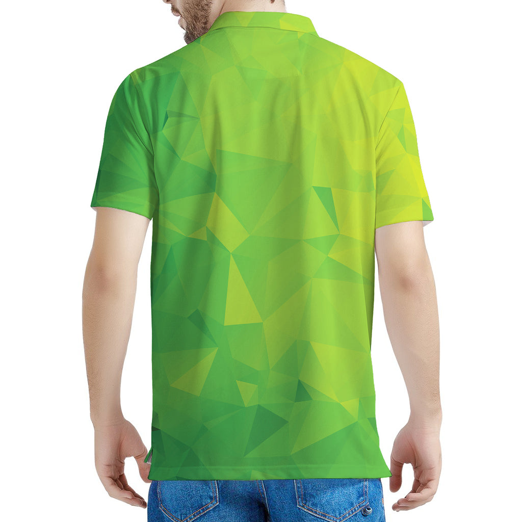 Lime Green Polygonal Geometric Print Men's Polo Shirt