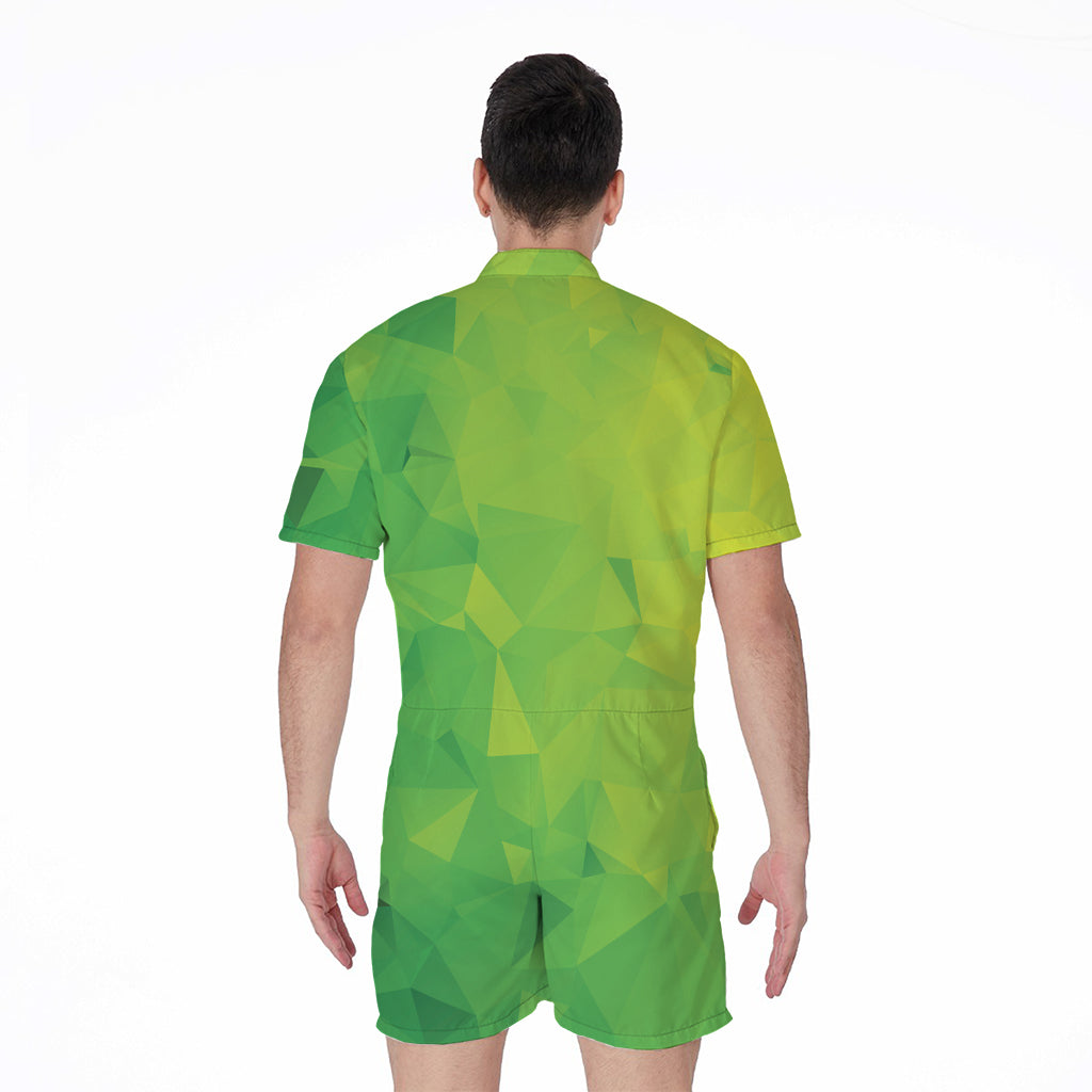 Lime Green Polygonal Geometric Print Men's Rompers