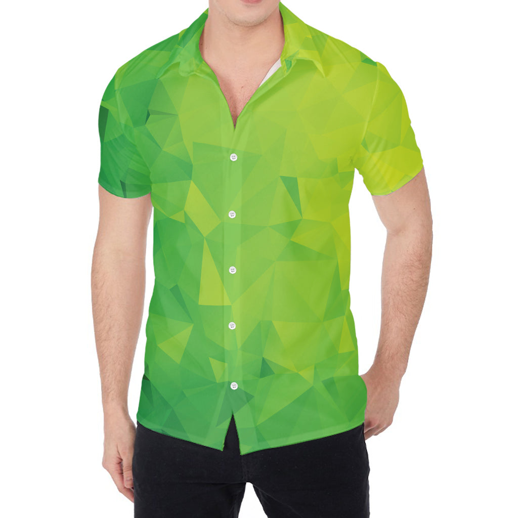 Lime Green Polygonal Geometric Print Men's Shirt