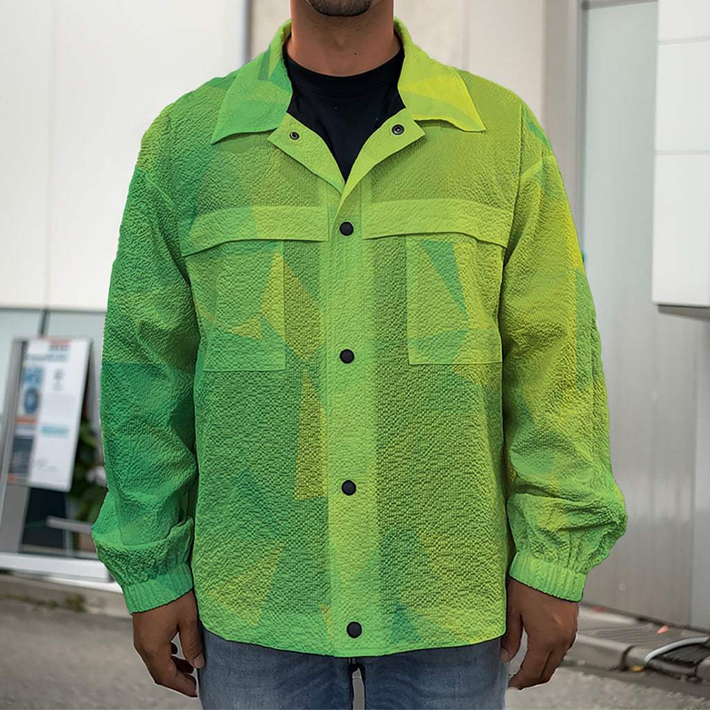 Lime Green Polygonal Geometric Print Men's Shirt Jacket