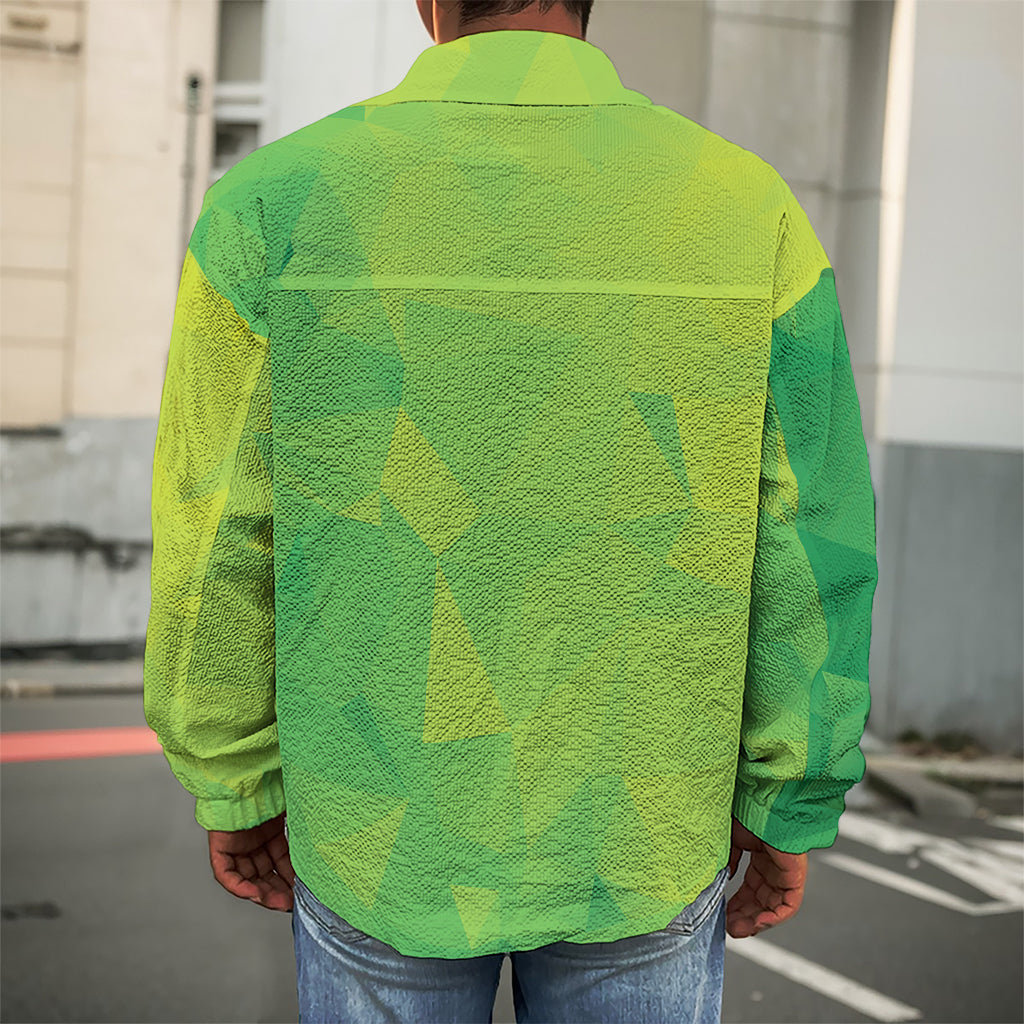Lime Green Polygonal Geometric Print Men's Shirt Jacket