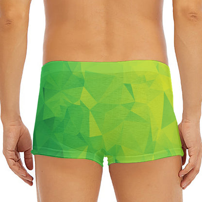 Lime Green Polygonal Geometric Print Men's Short Boxer Briefs