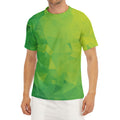 Lime Green Polygonal Geometric Print Men's Short Sleeve Rash Guard