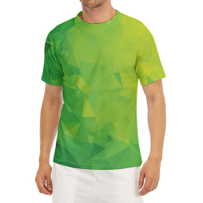 Lime Green Polygonal Geometric Print Men's Short Sleeve Rash Guard