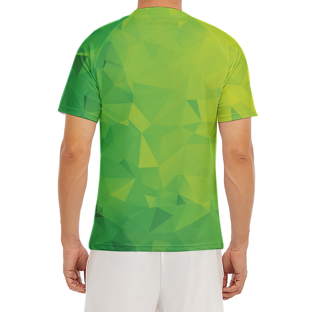 Lime Green Polygonal Geometric Print Men's Short Sleeve Rash Guard