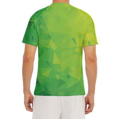 Lime Green Polygonal Geometric Print Men's Short Sleeve Rash Guard
