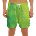 Lime Green Polygonal Geometric Print Men's Split Running Shorts
