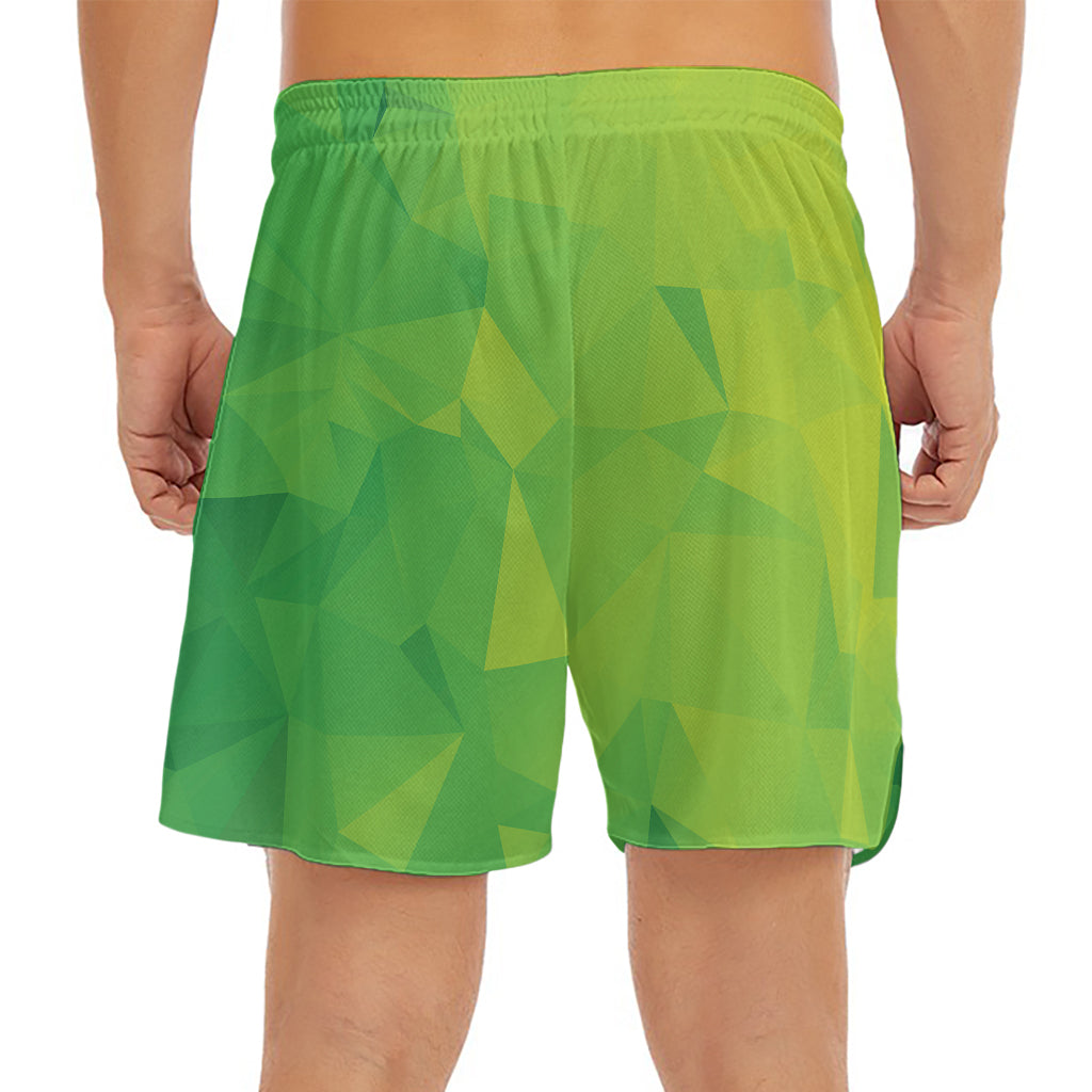 Lime Green Polygonal Geometric Print Men's Split Running Shorts