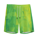Lime Green Polygonal Geometric Print Men's Sports Shorts