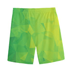 Lime Green Polygonal Geometric Print Men's Sports Shorts