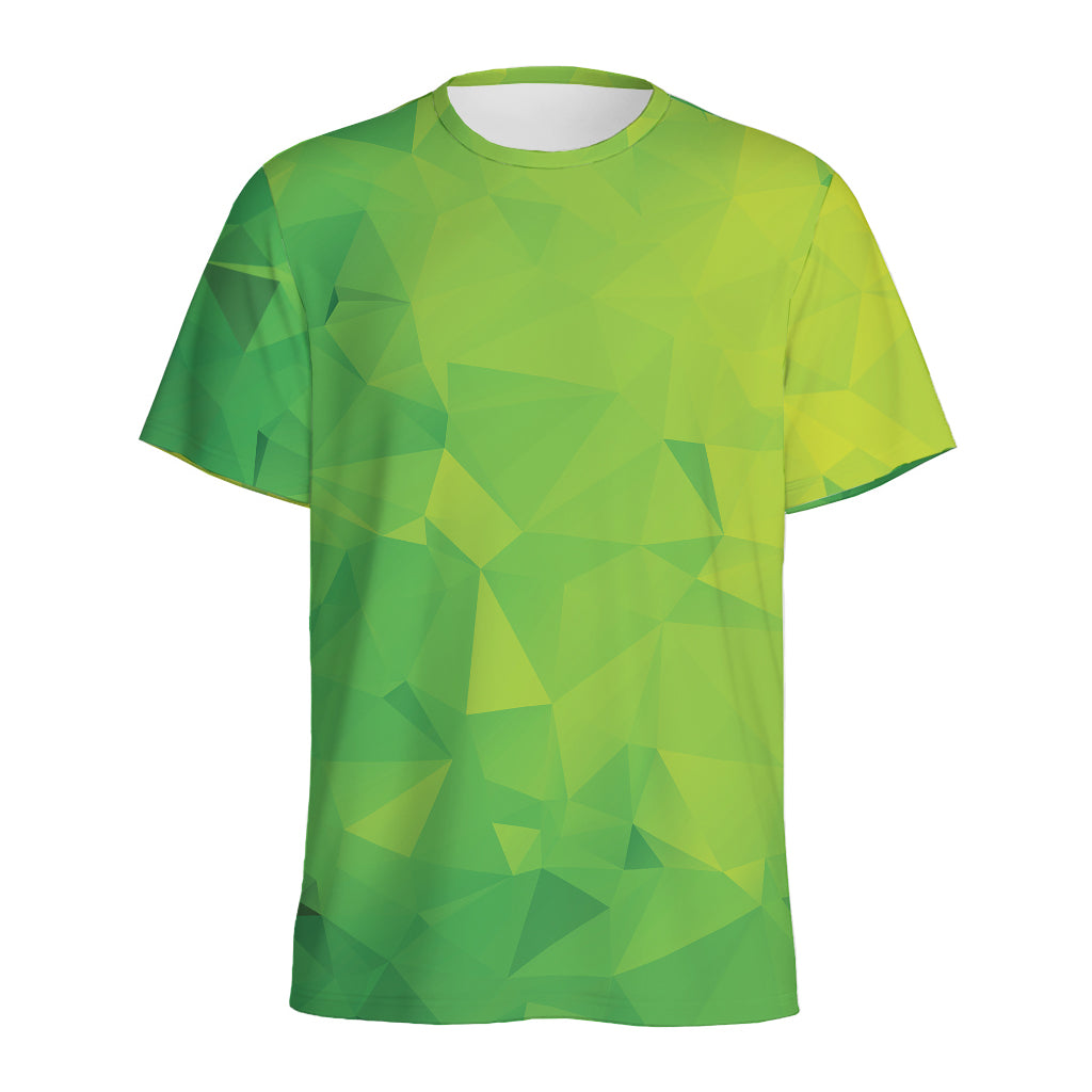Lime Green Polygonal Geometric Print Men's Sports T-Shirt