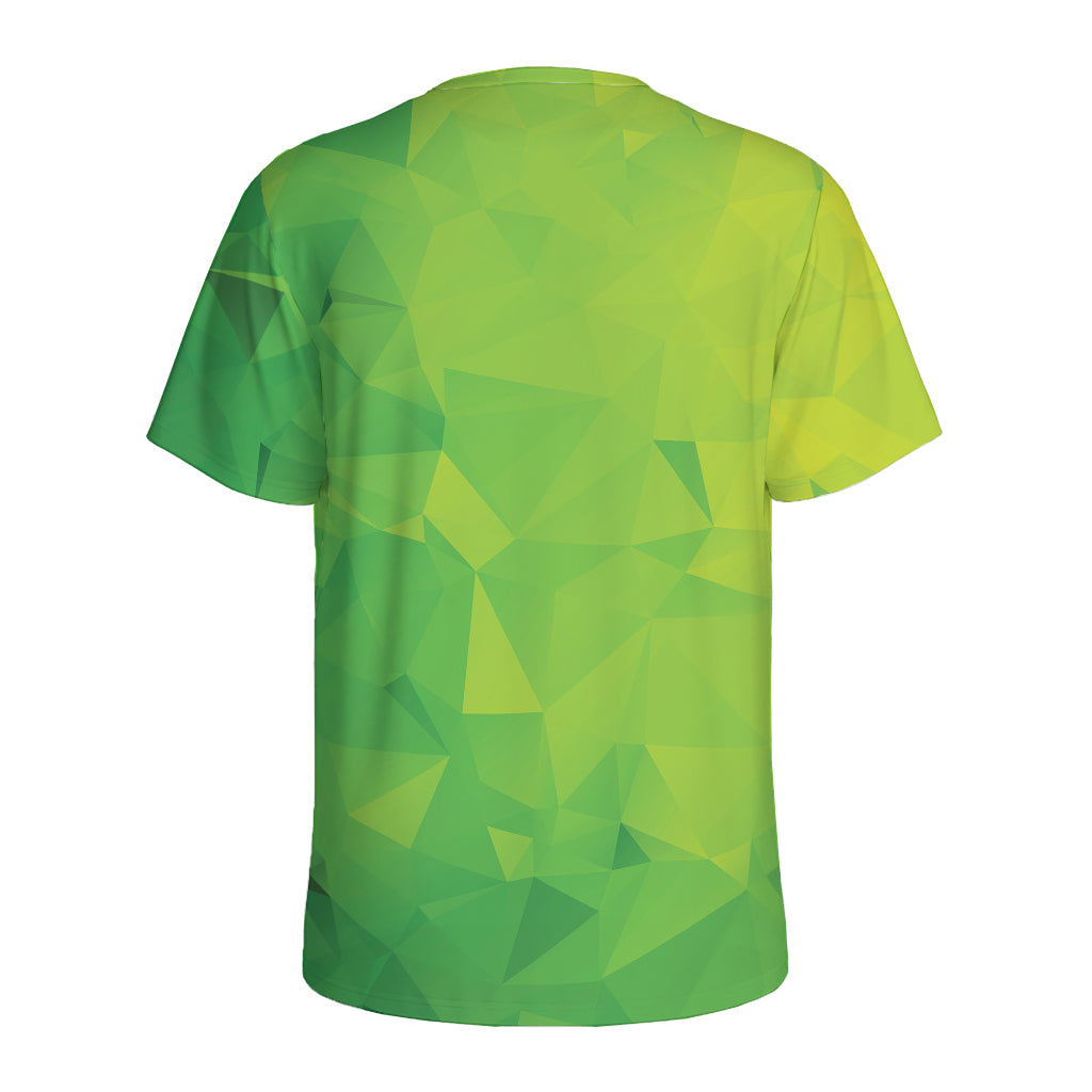 Lime Green Polygonal Geometric Print Men's Sports T-Shirt
