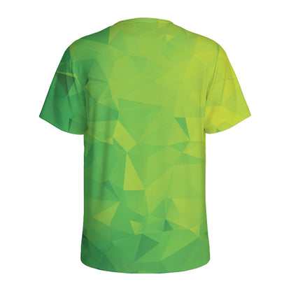 Lime Green Polygonal Geometric Print Men's Sports T-Shirt
