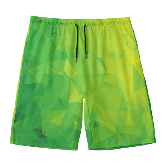 Lime Green Polygonal Geometric Print Men's Swim Trunks
