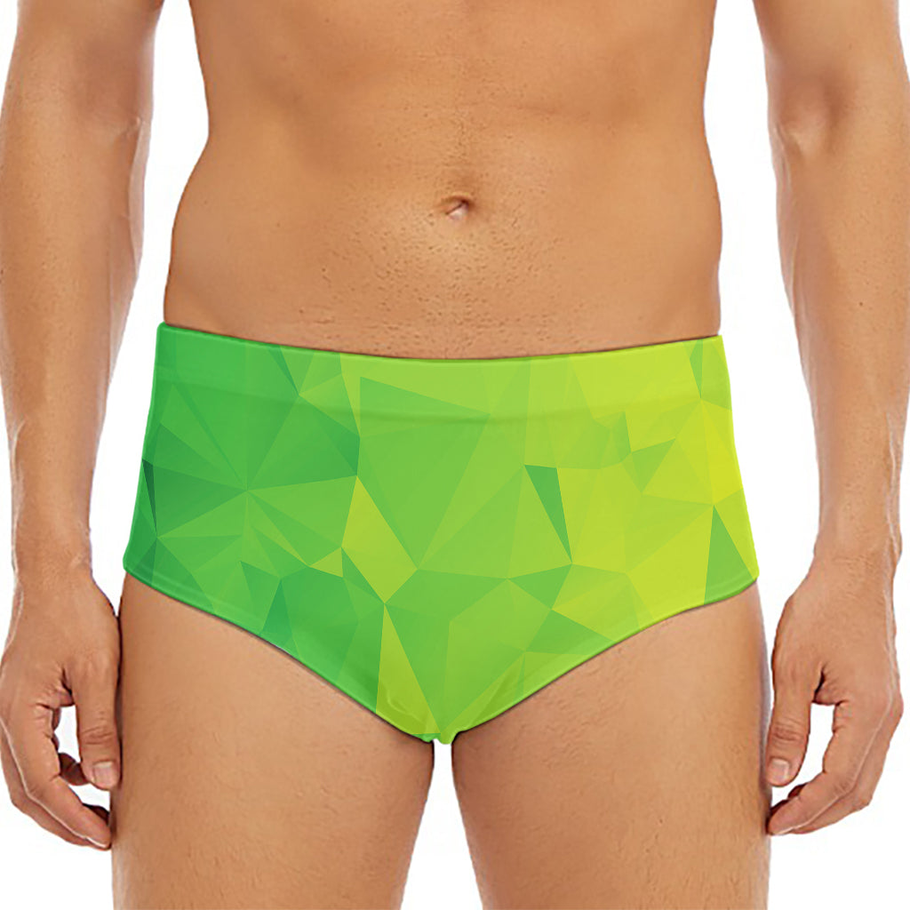 Lime Green Polygonal Geometric Print Men's Triangle Swim Briefs