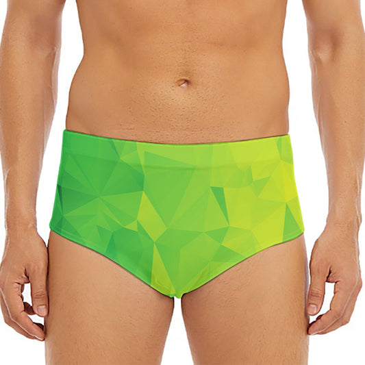 Lime Green Polygonal Geometric Print Men's Triangle Swim Briefs