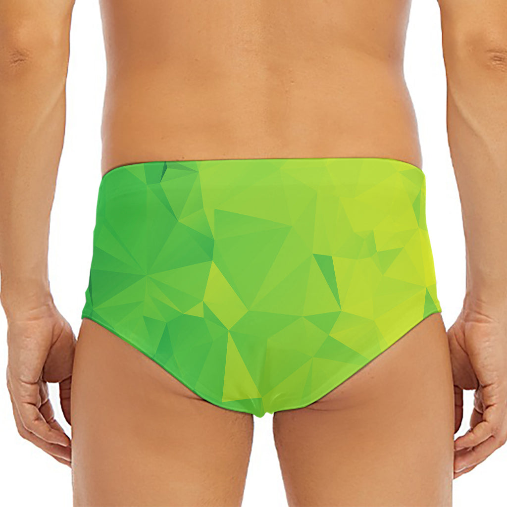 Lime Green Polygonal Geometric Print Men's Triangle Swim Briefs