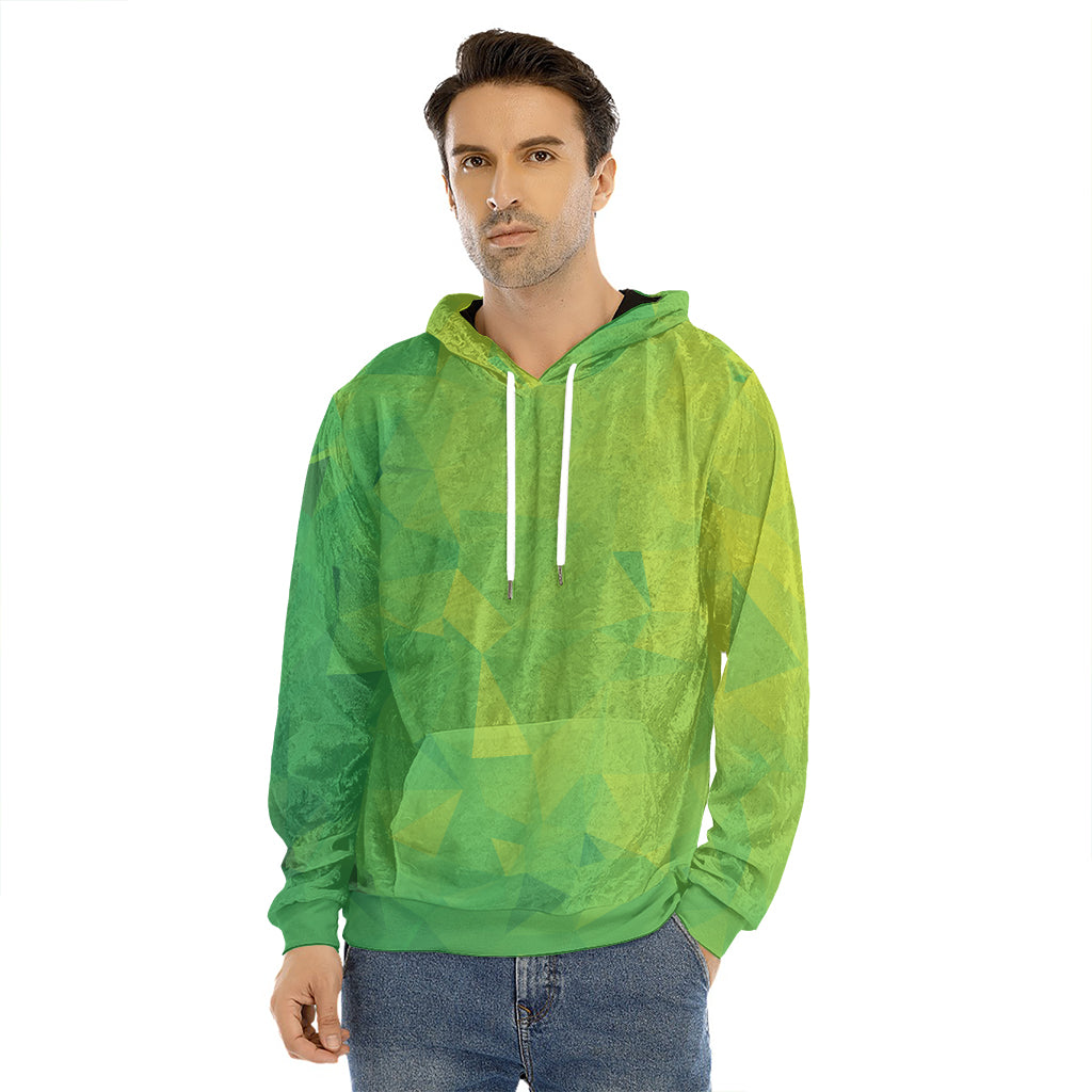 Lime Green Polygonal Geometric Print Men's Velvet Pullover Hoodie