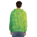 Lime Green Polygonal Geometric Print Men's Velvet Pullover Hoodie