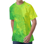 Lime Green Polygonal Geometric Print Men's Velvet T-Shirt