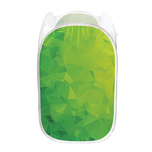 Lime Green Polygonal Geometric Print Mesh Laundry Hamper