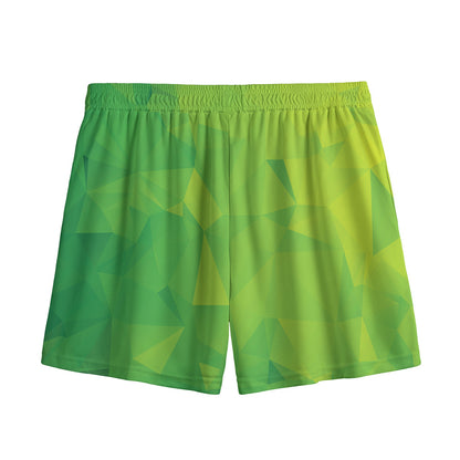 Lime Green Polygonal Geometric Print Mesh Shorts