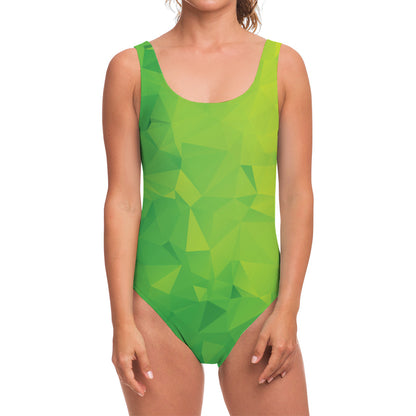 Lime Green Polygonal Geometric Print One Piece Swimsuit