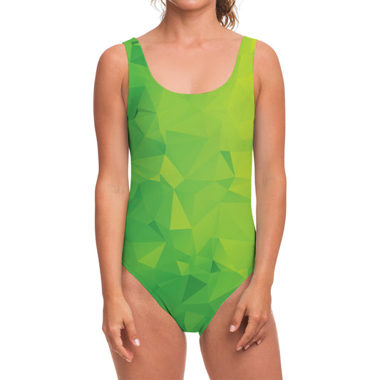 Lime Green Polygonal Geometric Print One Piece Swimsuit