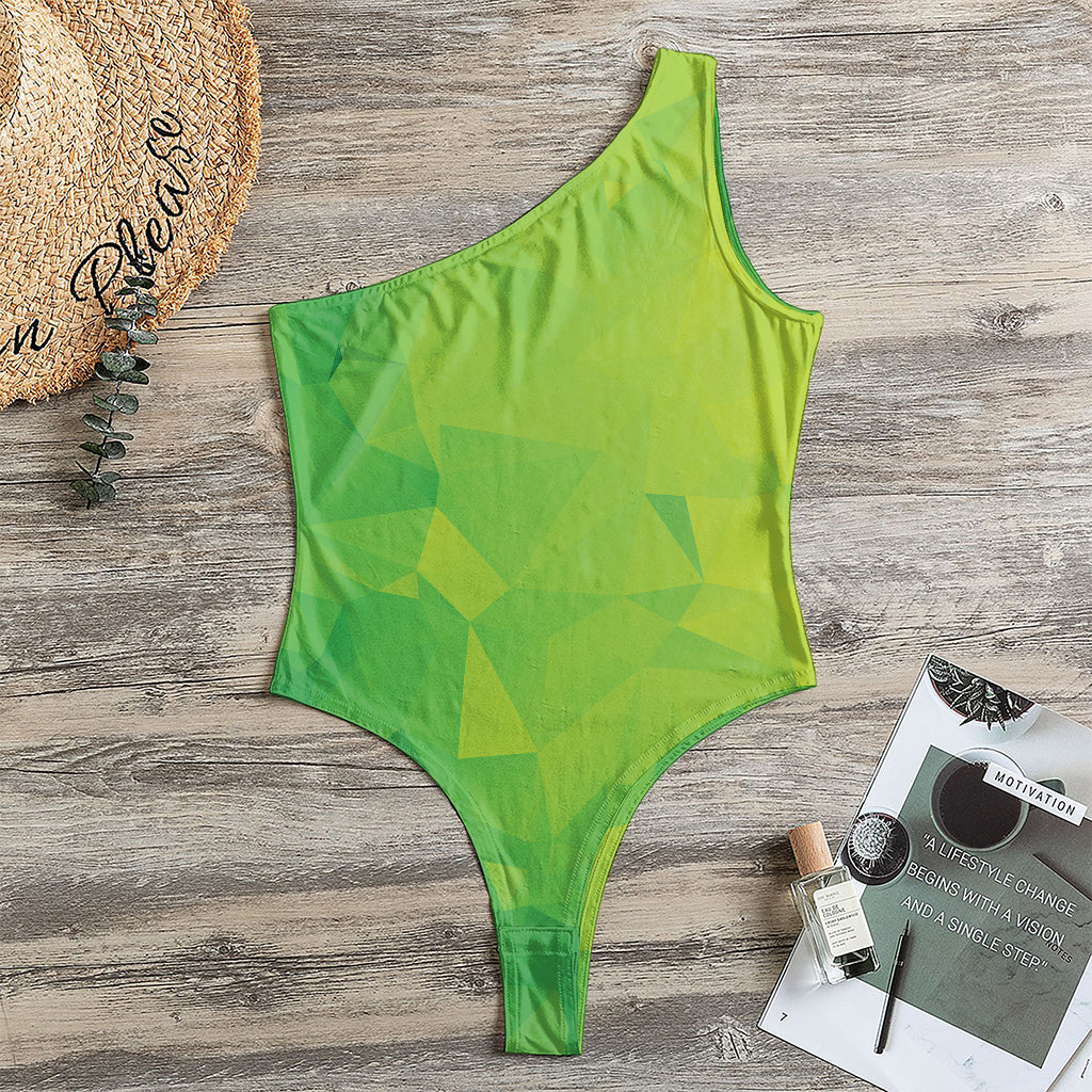 Lime Green Polygonal Geometric Print One Shoulder Bodysuit