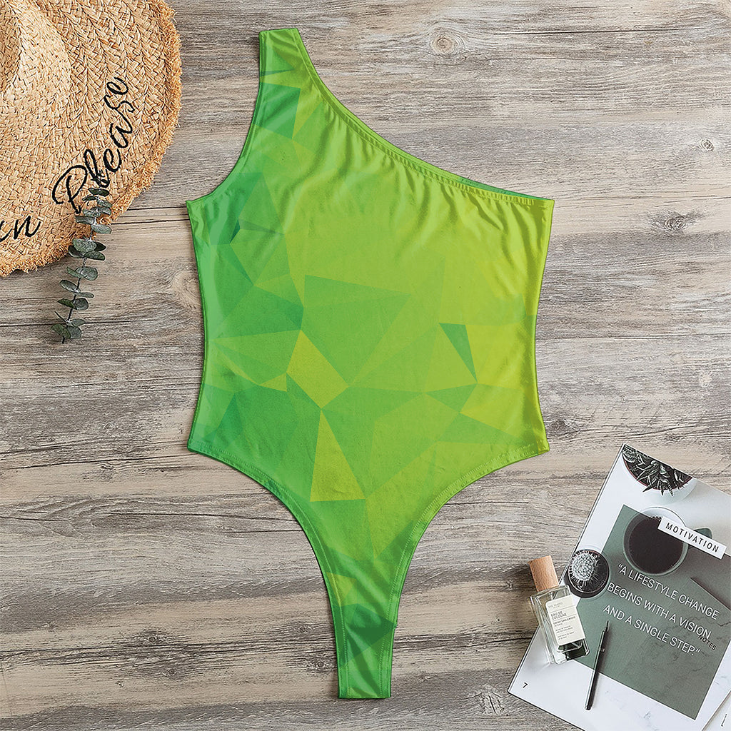 Lime Green Polygonal Geometric Print One Shoulder Bodysuit