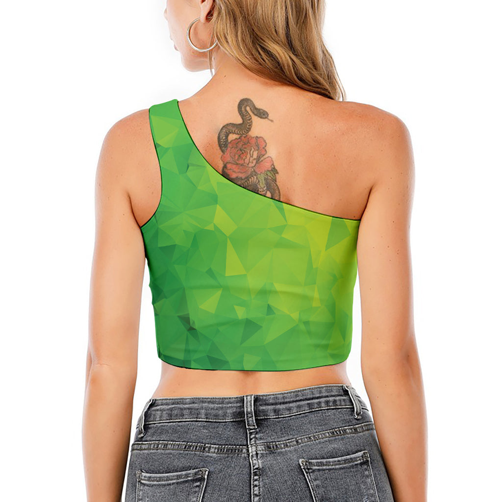 Lime Green Polygonal Geometric Print One Shoulder Crop Top