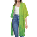Lime Green Polygonal Geometric Print Open Front Beach Cover Up